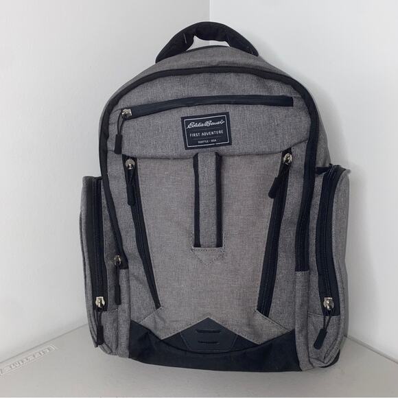 Eddie Bauer Gray/Black Rainier First Adventure Baby Diaper Bag Dad Backpack - Picture 1 of 12
